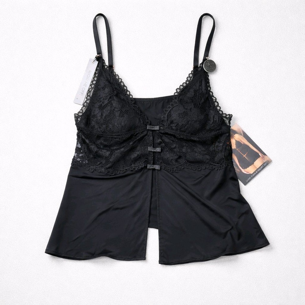 Marilyn Monroe Cami Black Floral Lace Front‎ Slit Adjustable Strap Lingerie XL